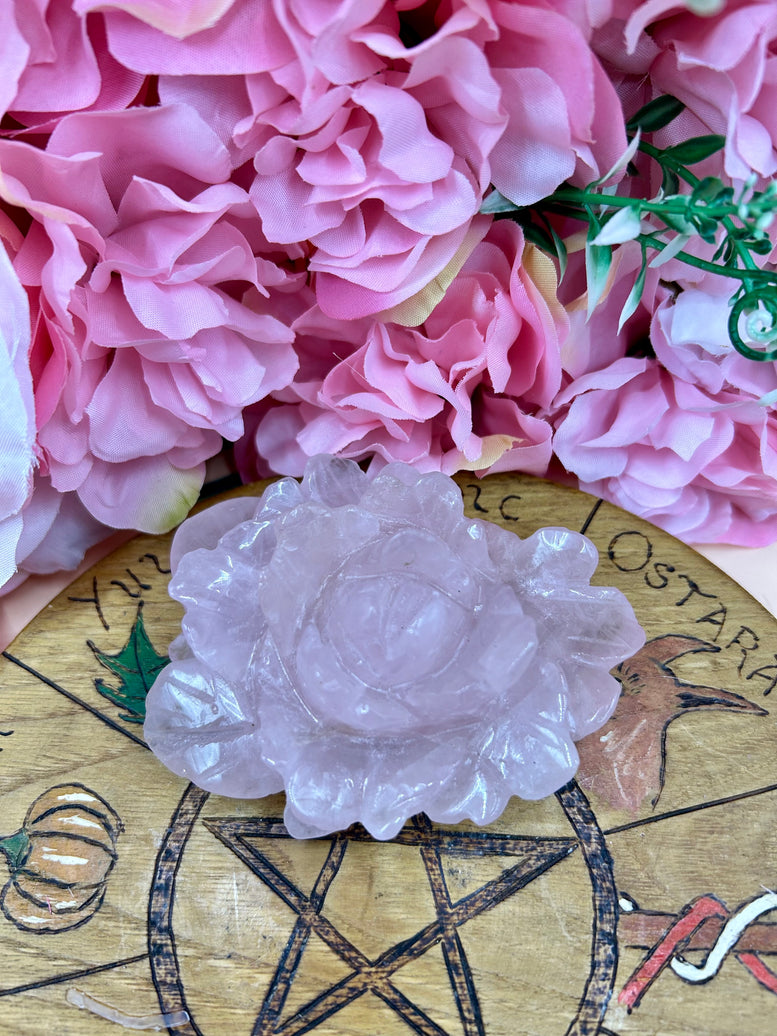 Rose Quartz Rose Crystal Carving | Flower | Witchcraft | Wiccan | Pagan | Home Decor | Ornament | Gift | Healing Crystals | Chakra | Reiki
