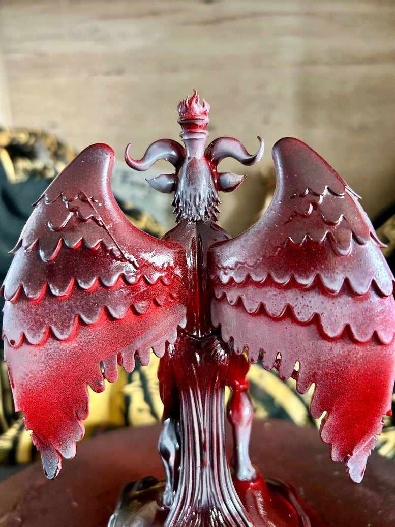 Resin 3D Printed Baphomet Statue for Occult Decor and Goth Collectors - Detailed Red Dragon Design