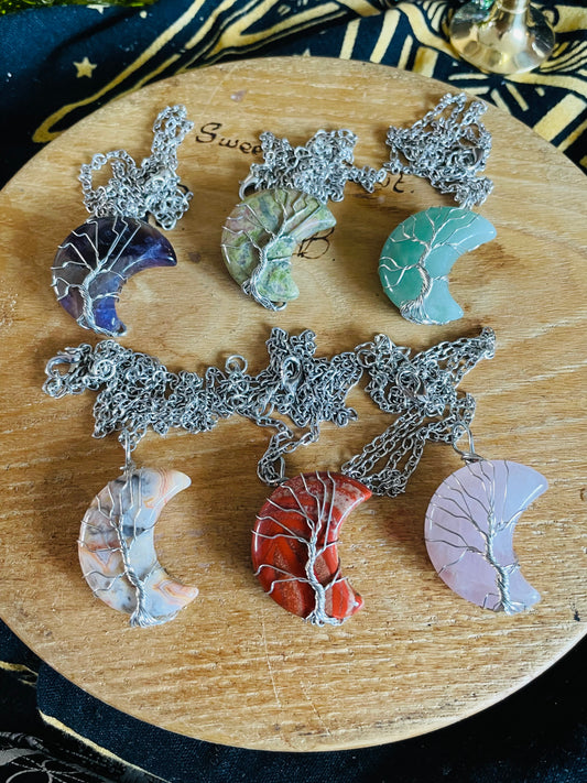 Tree of Life Wire Wrapped Moon Crystal Necklace | Jewellery | Jewelry | Witchy | Crystals | Crystal Healing | Reiki | Chakra | Boho | Gift