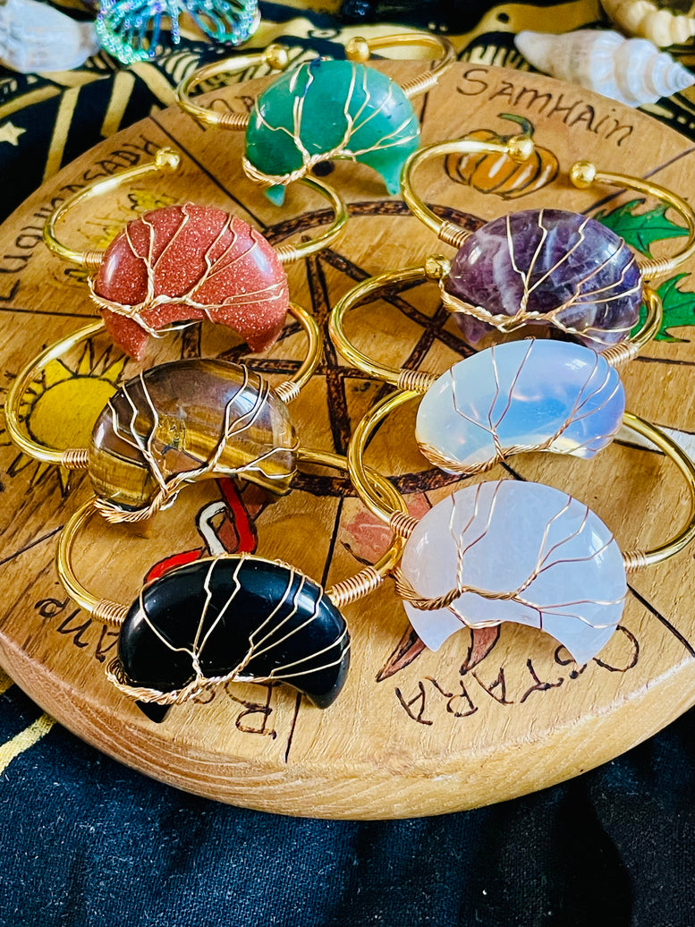 Tree of Life Wire Wrapped Moon Crystal Bracelet | Reiki | Chakra | Crystal Healing | Witchy | Jewellery | Adjustable | Jewelry | Gemstones