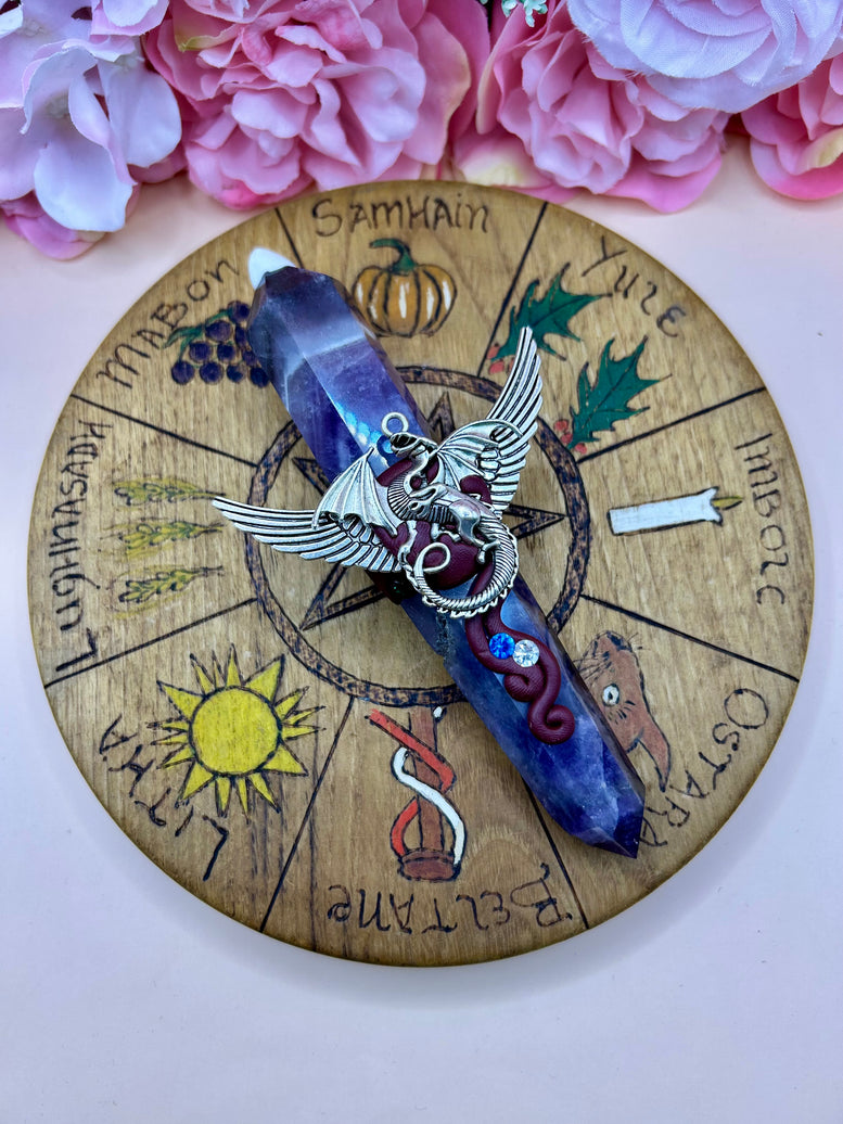 Amethyst Dragon Wand – Crystal Point with Winged Dragon Charm | Fantasy Wand for Rituals, Healing, or Display | Witchcraft | Wicca | Pagan