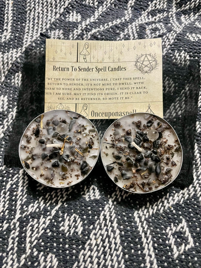 Return to sender XL Spell Tealights | Hex Breaking | Witchcraft | Wicca | Pagan | Hoodoo | Crystals | Spells | Spell Candle | Altar | Gift
