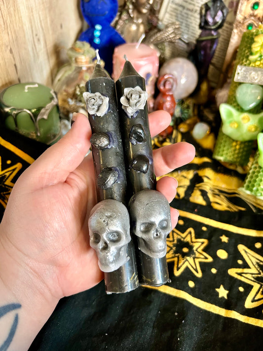 Hand Made Large Protection and Banishing Spell Candles for Spells Witchcraft with Skull Design and Floral Accents Decoration Ornaments