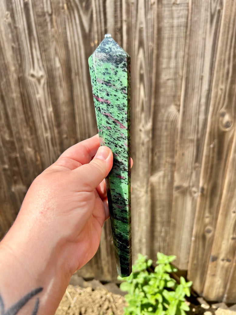 Ruby in Zoisite - Anyolite Crystal Wand | Witchcraft | Wiccan | Pagan | Natural Crystals | Healing | Point | Metaphysical | Ornament | Home