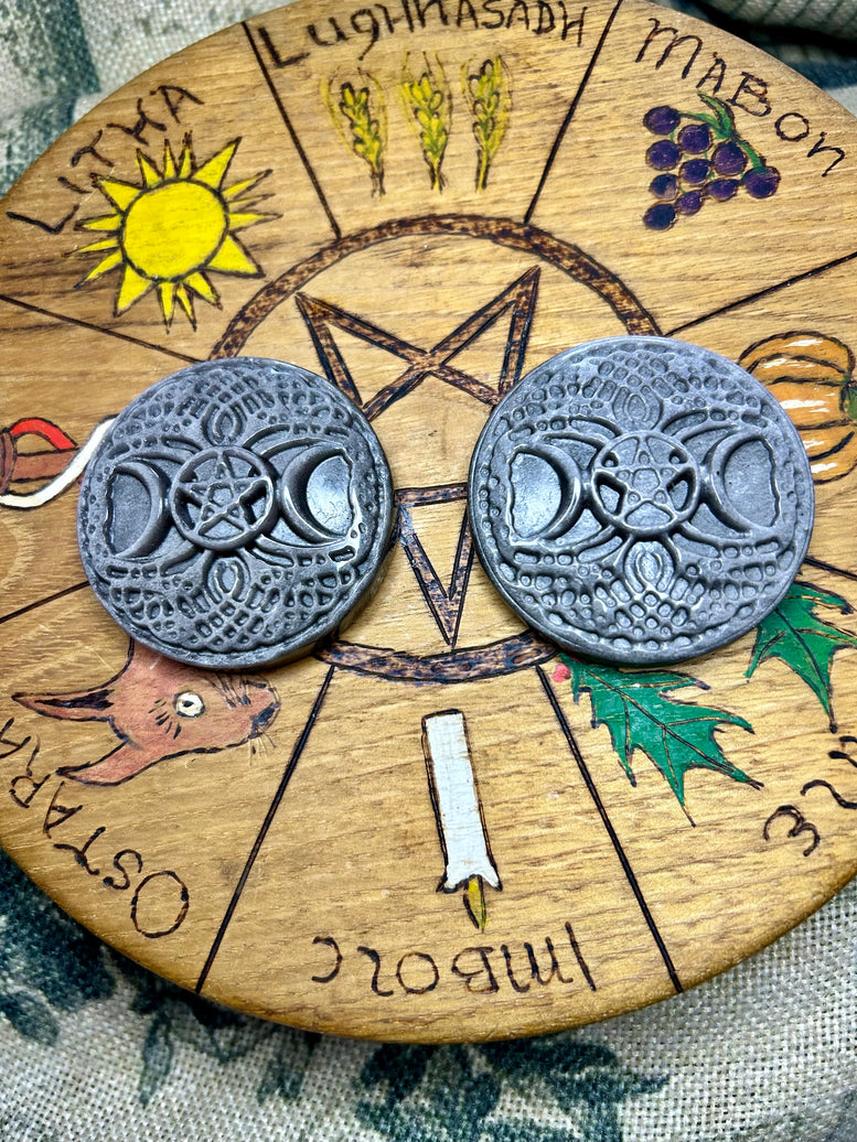 Silver Sheen Obsidian Wiccan Triple Moon Tree of Life Crystal Amulet | Crystal Carving | Pagan | Witchcraft | Moon Goddess | Reiki | Chakra