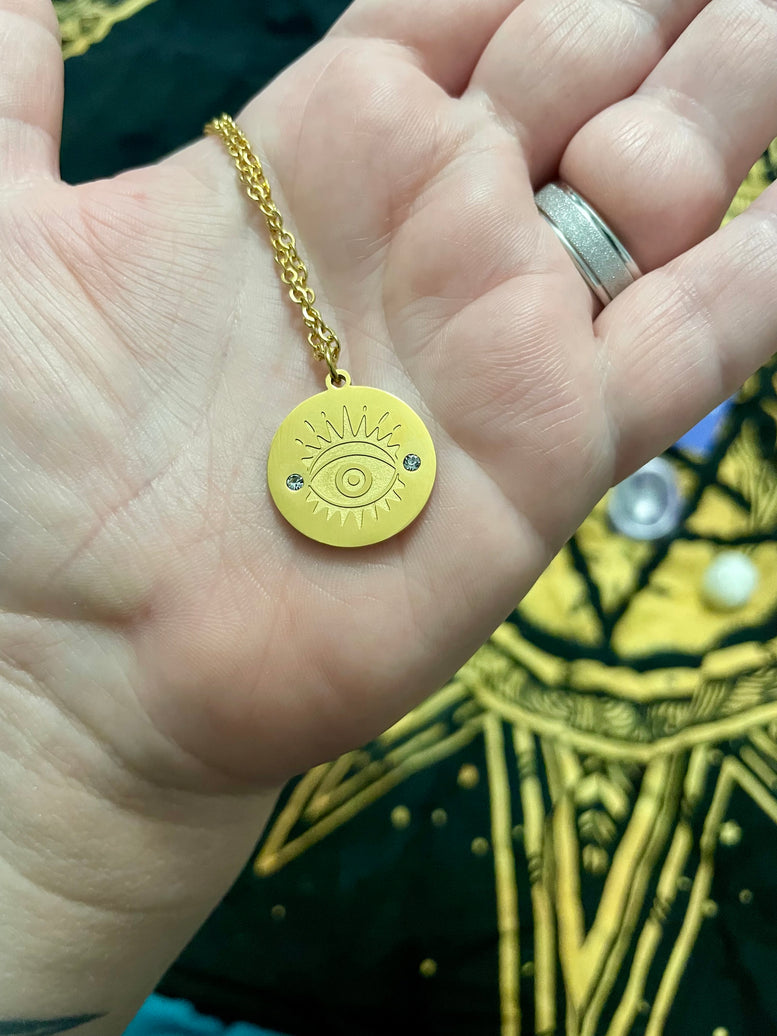 Evil Eye - All Seeing Eye Gold Toned Necklace | | Charms | Witchcraft | Wicca | Pagan | Jewelry | Jewellery | Candles | Gift | Spirituality