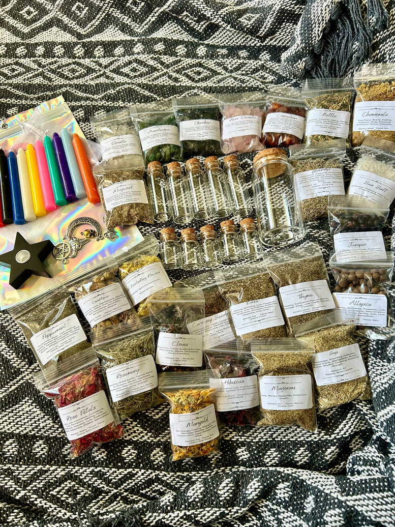 Create Your Own Spell Bottle Gift Set | Spell Bottles | Herbs | Crystals | Charms | Witchcraft | Amulets | Wiccan | Pagan | Spell Candles