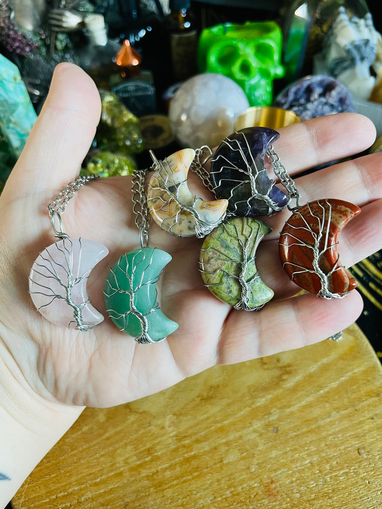 Tree of Life Wire Wrapped Moon Crystal Necklace | Jewellery | Jewelry | Witchy | Crystals | Crystal Healing | Reiki | Chakra | Boho | Gift