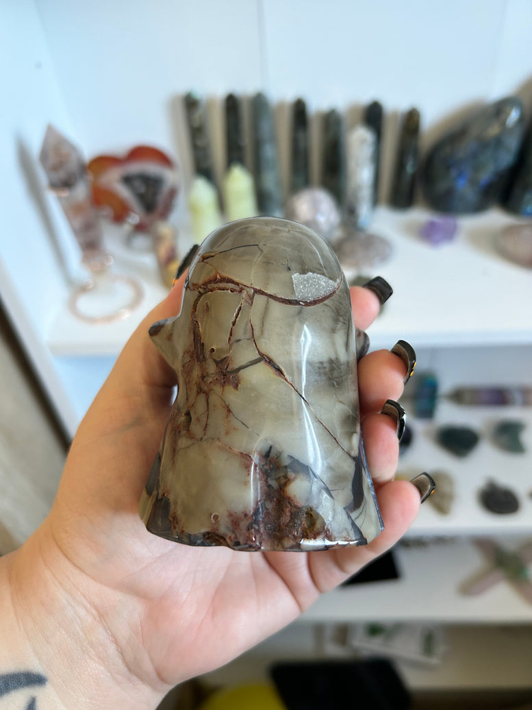 Volcano Agate Ghost – One-of-a-Kind Carved Crystal Spirit