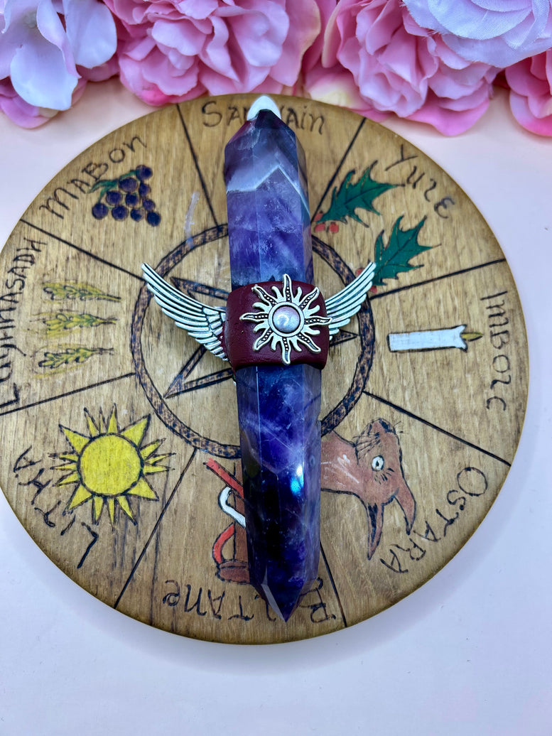 Amethyst Dragon Wand – Crystal Point with Winged Dragon Charm | Fantasy Wand for Rituals, Healing, or Display | Witchcraft | Wicca | Pagan