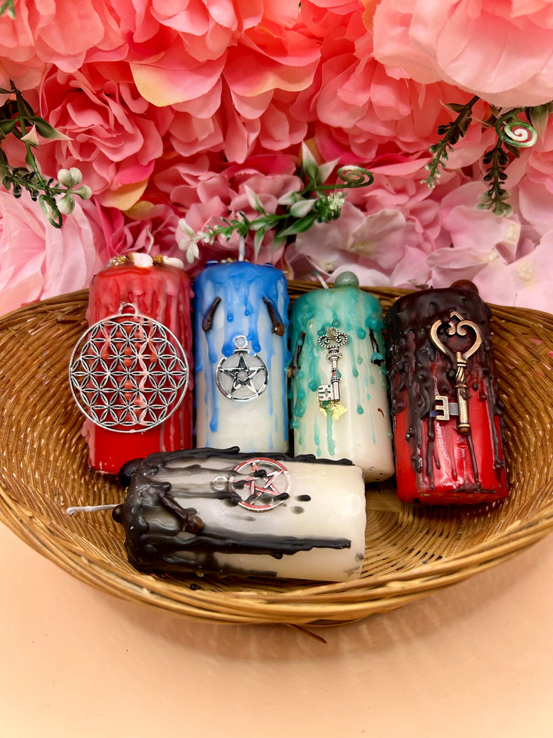 Loaded Pillar Spell Candles | Abundance | Aphrodite | Protection | Evil Eye | Hekate | Witchcraft | Wiccan | Pagan | Crystals | Herbs