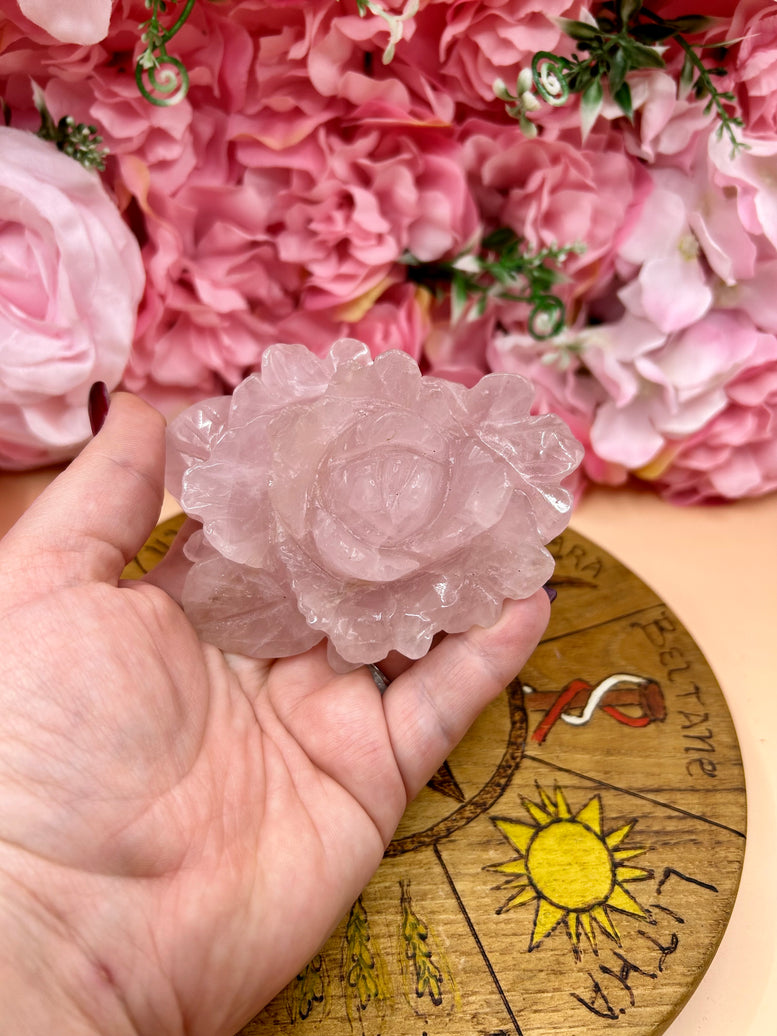 Rose Quartz Rose Crystal Carving | Flower | Witchcraft | Wiccan | Pagan | Home Decor | Ornament | Gift | Healing Crystals | Chakra | Reiki