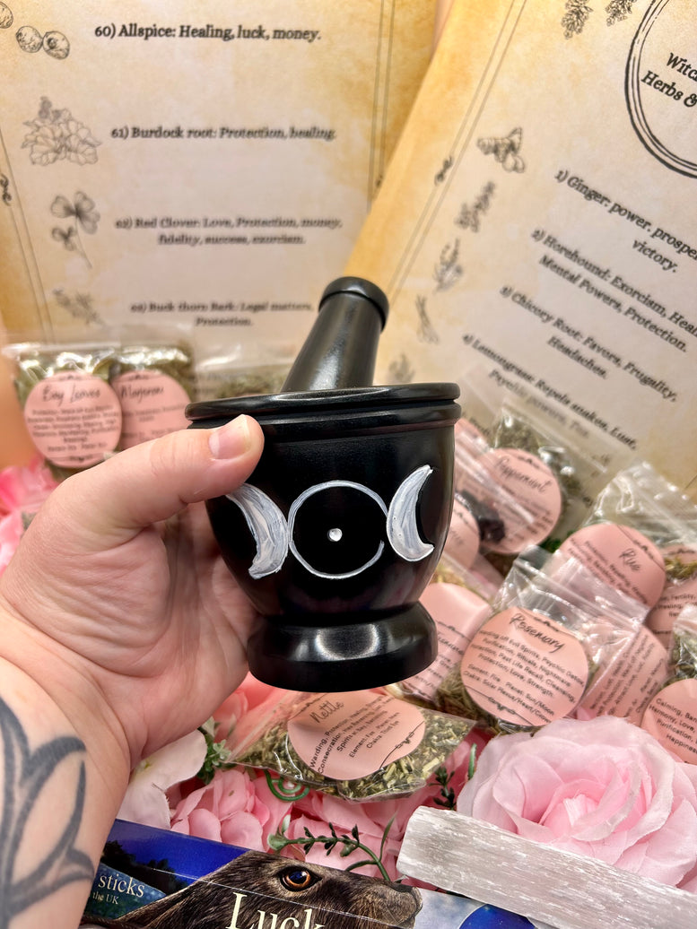 Mortar and Pestle Herb Kit - Herbs - Selenite - Incense - Witchcraft - Kitchen - Utensils