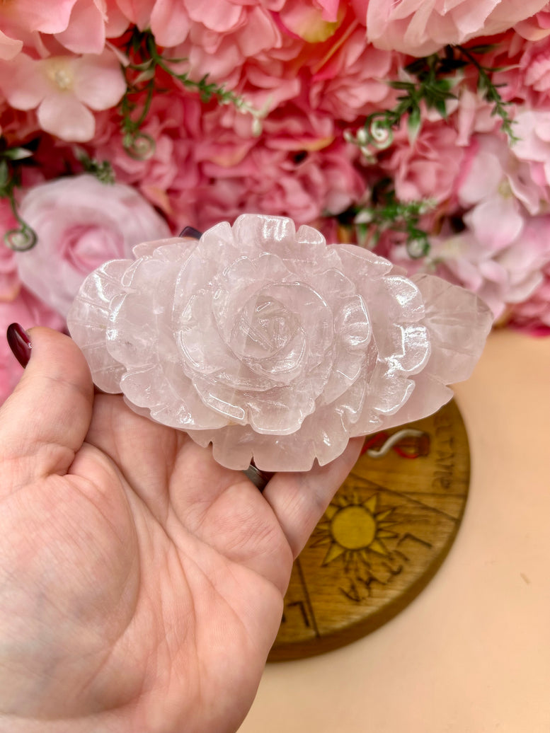 Rose Quartz Rose Crystal Carving | Flower | Witchcraft | Wiccan | Pagan | Home Decor | Ornament | Gift | Healing Crystals | Chakra | Reiki