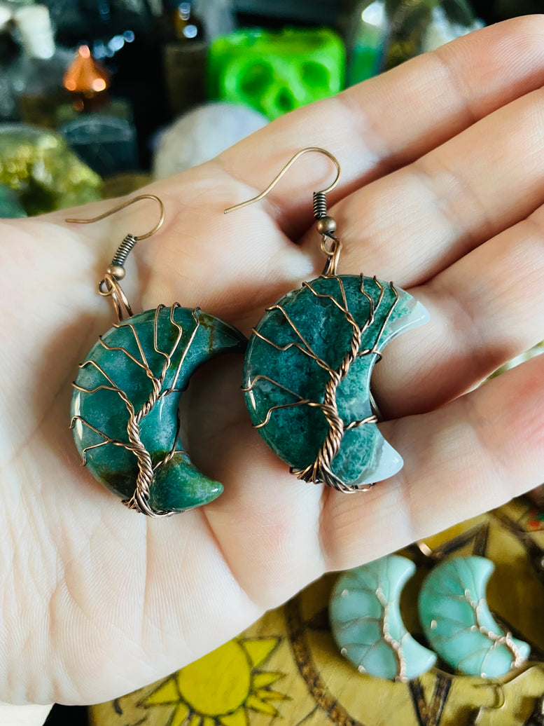 Tree of Life Wire Wrapped Moon Crystal Earrings | Jewellery | Jewelry | Witchy | Crystals | Crystal Healing | Reiki | Chakra | Boho | Gift