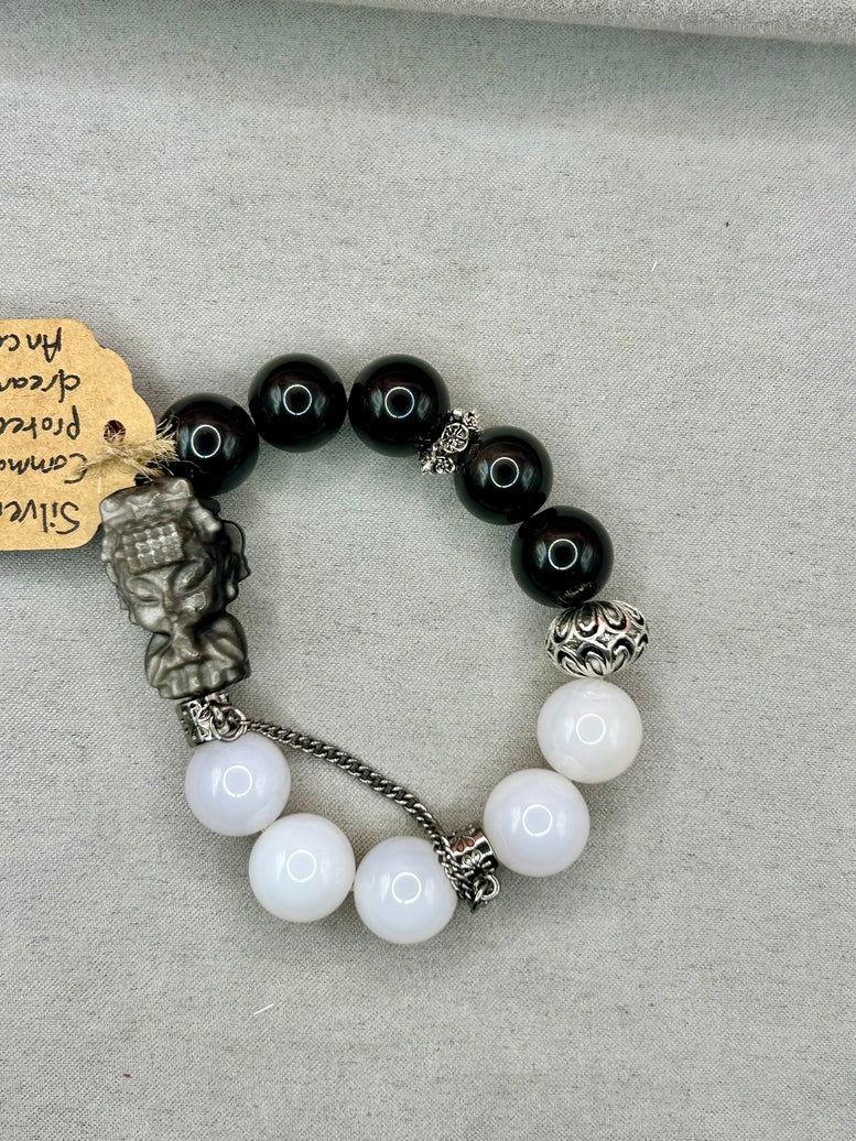 Silver Sheen Obsidian Buddha Crystal Charm Bracelet | Jewellery | Opalite | Crystals | Spirituality | Witchcraft | Wiccan | Pagan | Large