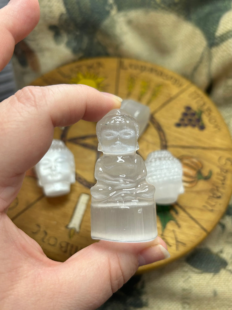Buddha Selenite Carving | Buddha head | Crystals | Reiki | Chakra | Sitting Buddha | Spirituality | Witchy | Wicca | Pagan | Ornament | Gift