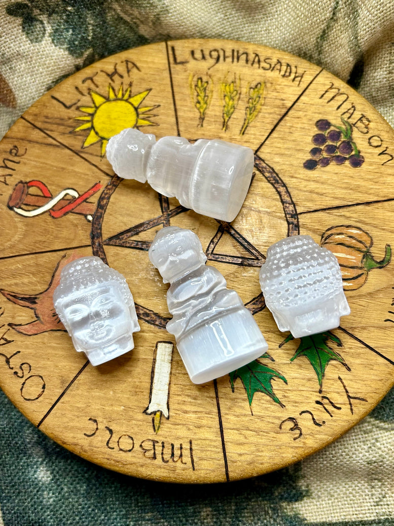 Buddha Selenite Carving | Buddha head | Crystals | Reiki | Chakra | Sitting Buddha | Spirituality | Witchy | Wicca | Pagan | Ornament | Gift
