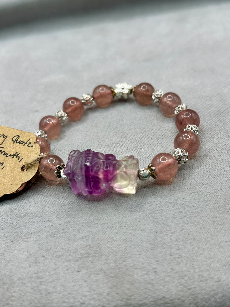 Fluorite & Strawberry Quartz Buddha Crystal Charm Bracelet | Jewellery | Crystals | Spirituality | Witchcraft | Wiccan | Pagan | Gift
