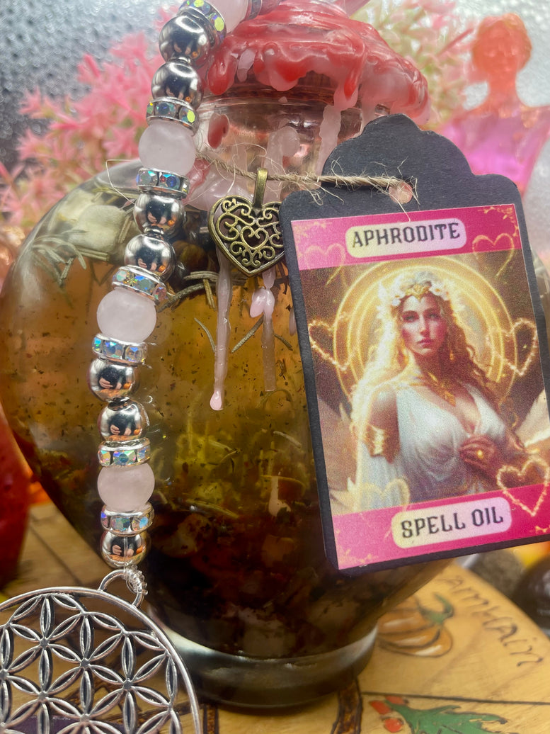 Aphrodite/Venus Spell Oil | Ritual Oil | Deity | Goddess | Amulet | Rose Quartz | Spell Bottle | Love Spell | Heart | Witchcraft | Wicca