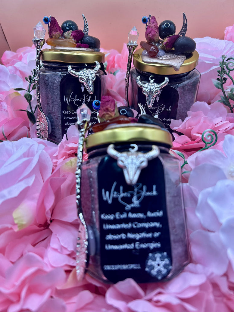 Witches Black Salt & Crystals | Witchcraft | Wiccan | Pagan | Protection | Altar Spoon | Altar | Banish | Gift