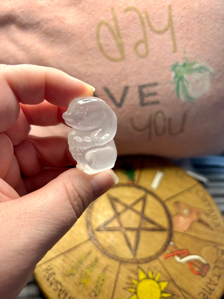 Rabbit Selenite Crystal Carving | Hare | Crystals | Reiki | Chakra | Spirituality | Witchy | Wicca | Pagan | Ornament | Gift | Ostara | Cute