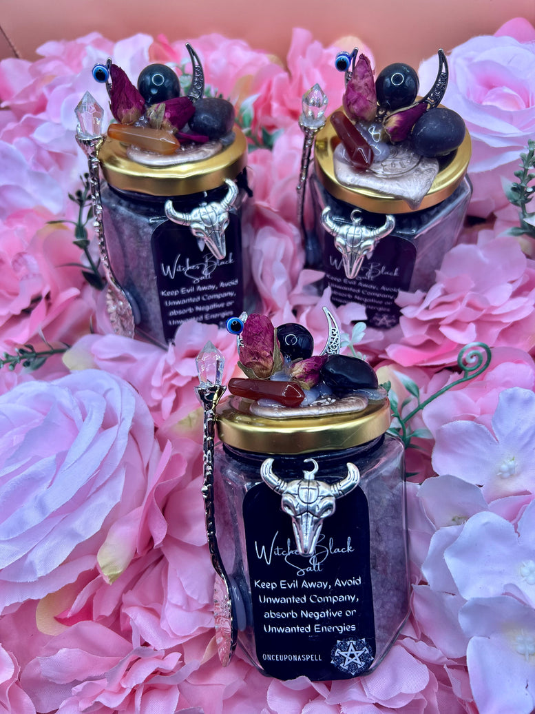 Witches Black Salt & Crystals | Witchcraft | Wiccan | Pagan | Protection | Altar Spoon | Altar | Banish | Gift