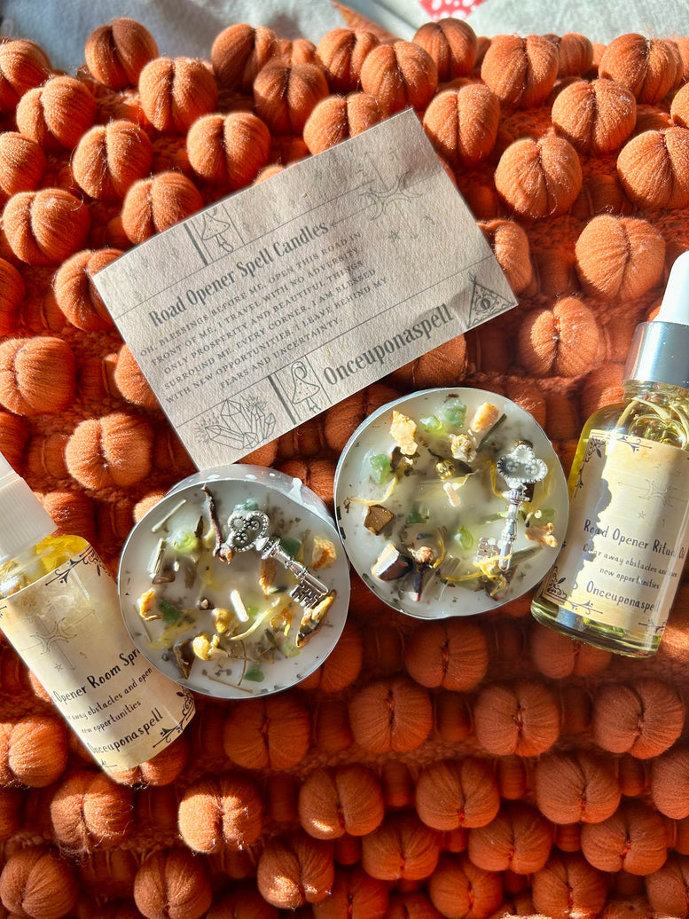 Road Opener Spell Kit | Tealights | Spell Oil | Witchcraft | Wiccan | Pagan | Magic | Altar Supplies | Gift | Crystals | Herbs | Room Spray