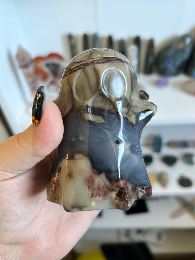 Volcano Agate Ghost – One-of-a-Kind Carved Crystal Spirit