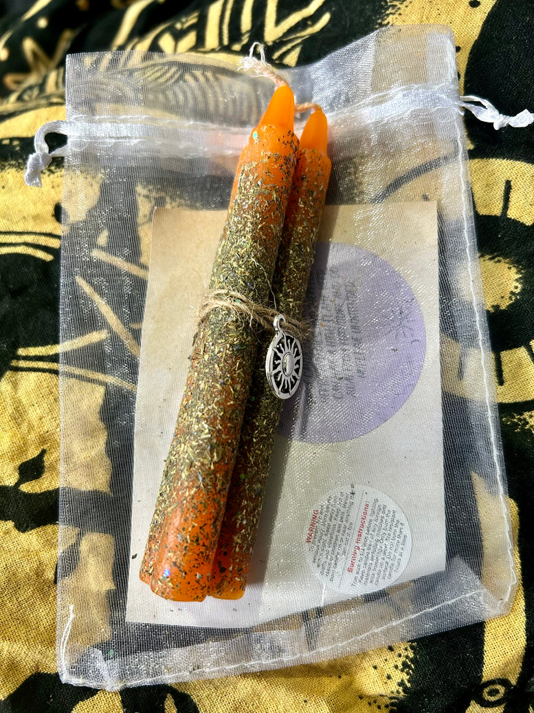 Happiness and Confidence Spell Candles: Hand-Rolled Herb Infused Set