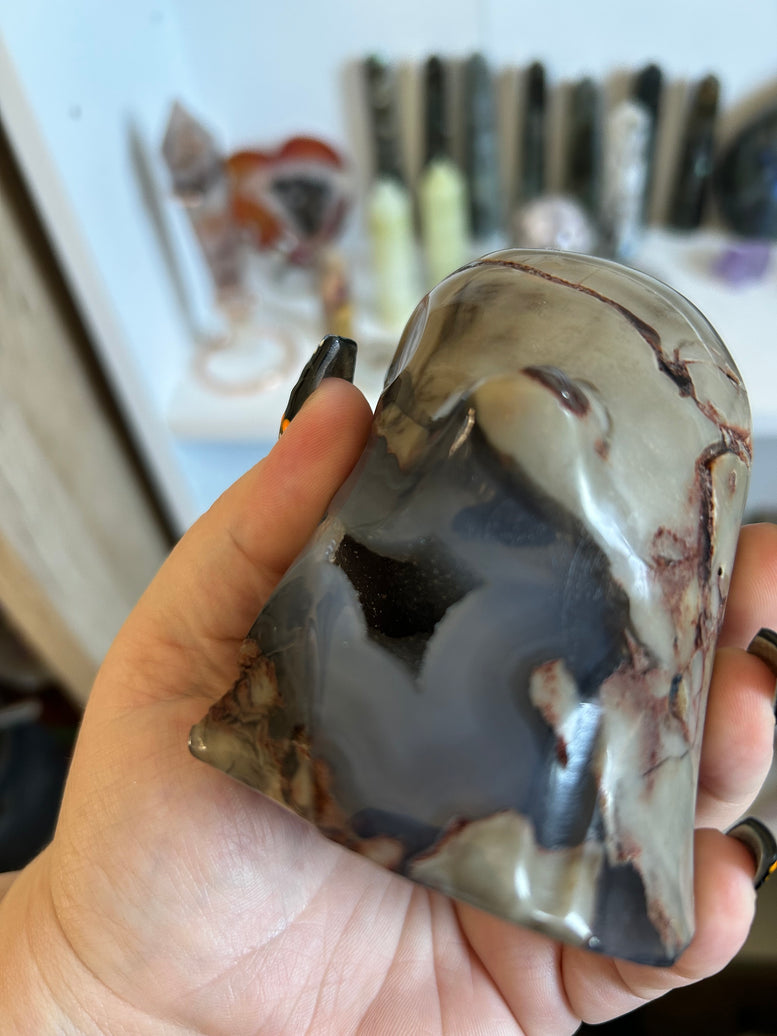 Volcano Agate Ghost – One-of-a-Kind Carved Crystal Spirit