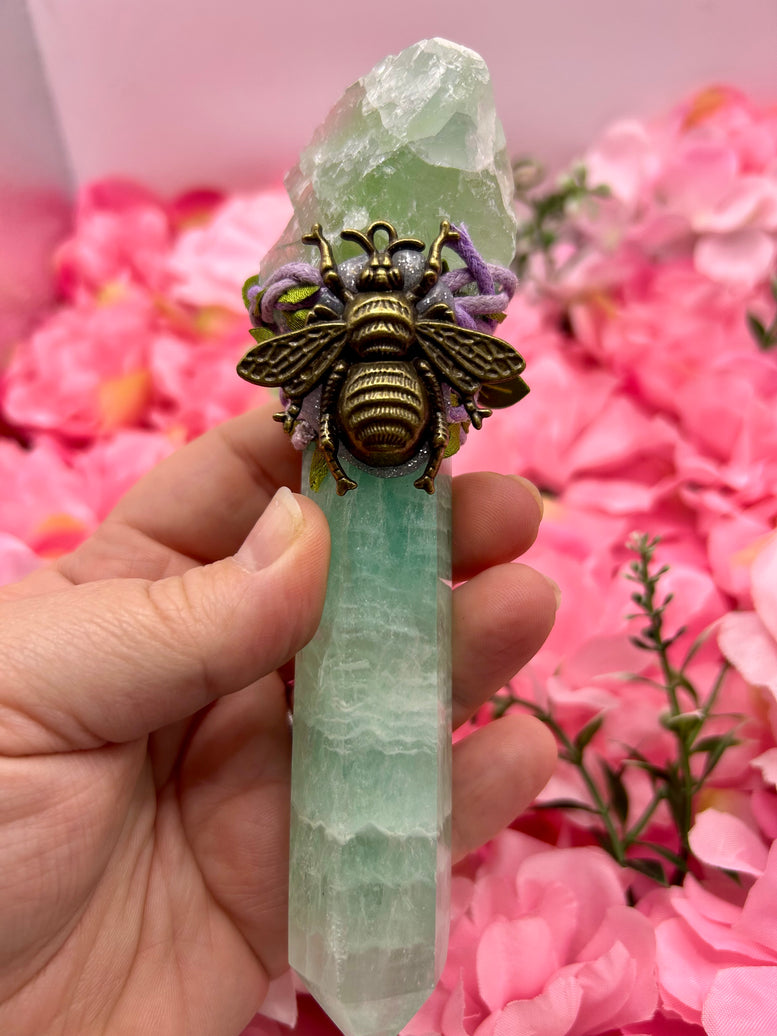 Green fluorite bee wand for crystal healing and witchcraft
