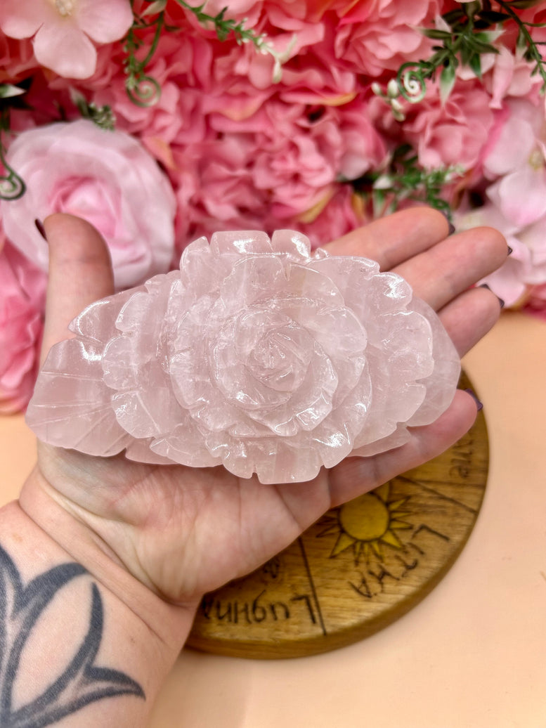 Rose Quartz Rose Crystal Carving | Flower | Witchcraft | Wiccan | Pagan | Home Decor | Ornament | Gift | Healing Crystals | Chakra | Reiki