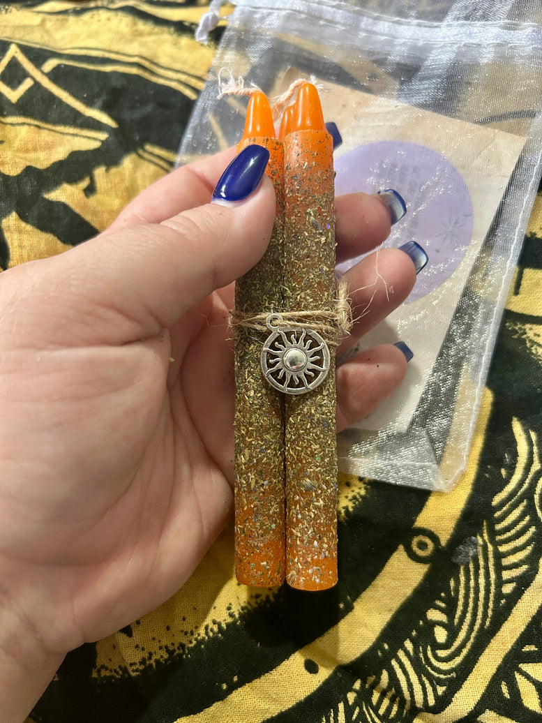Happiness and Confidence Spell Candles: Hand-Rolled Herb Infused Set