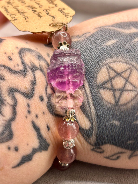 Fluorite & Strawberry Quartz Buddha Crystal Charm Bracelet | Jewellery | Crystals | Spirituality | Witchcraft | Wiccan | Pagan | Gift