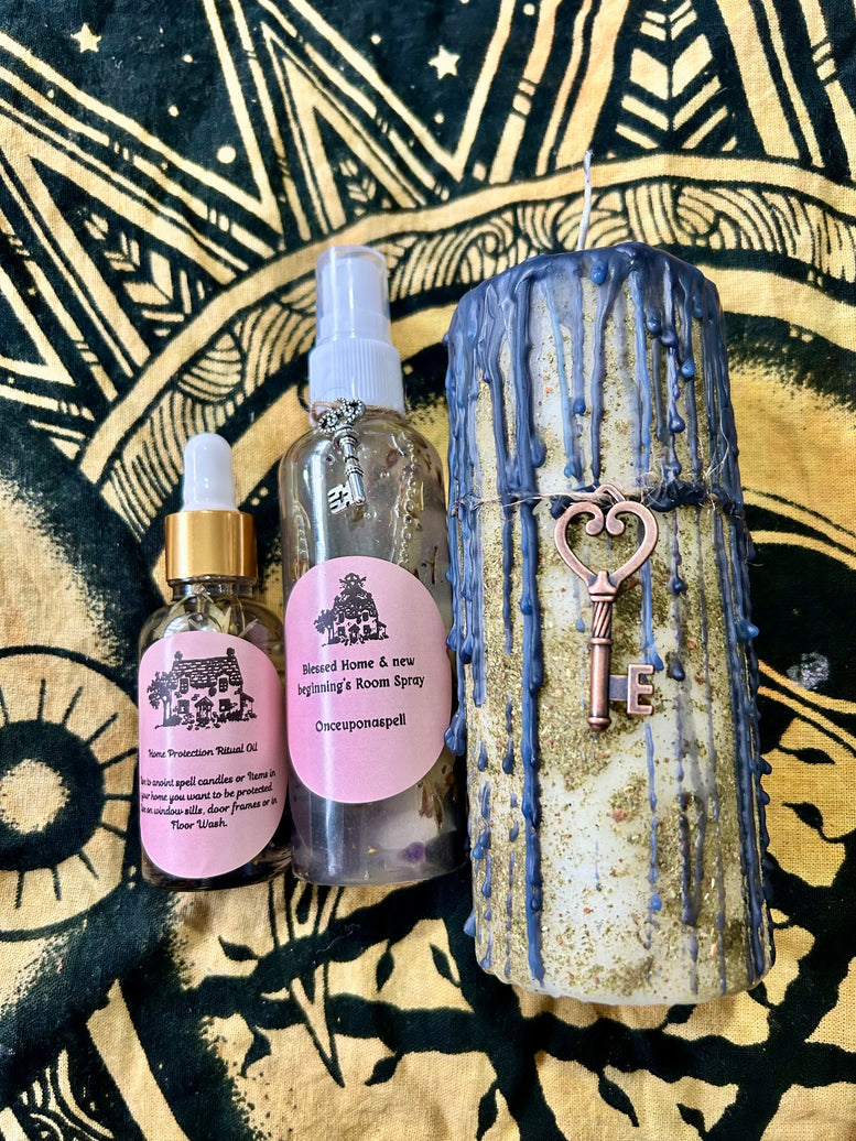 Blessed Home & New Beginnings Spell Kit | Witchcraft | Wiccan | Pagan | Spell Candle | Spell Oil | Room Spray