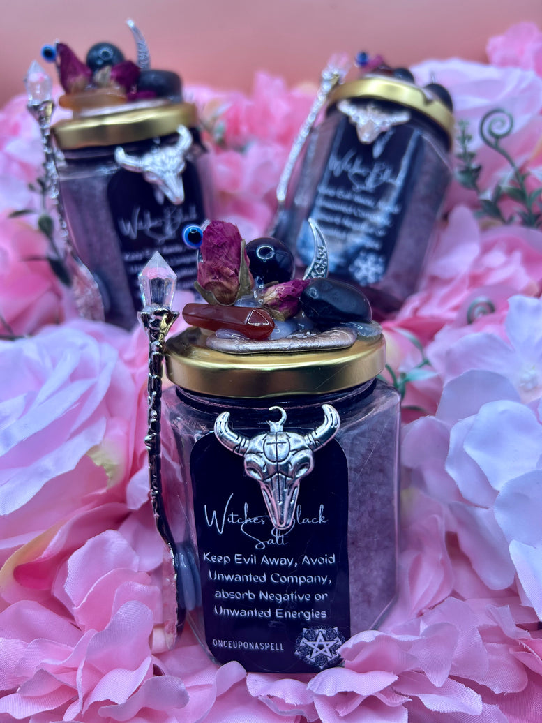 Witches Black Salt & Crystals | Witchcraft | Wiccan | Pagan | Protection | Altar Spoon | Altar | Banish | Gift