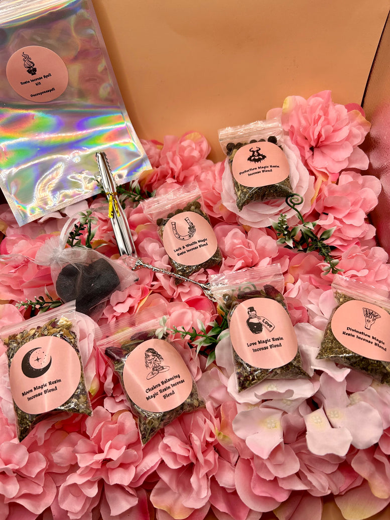 Hand Made Incense Blends Kit with Tongs & Spoon | Witchcraft | Wiccan | Pagan | Protection | Moon Spells | Ritual | Herbs | Resins