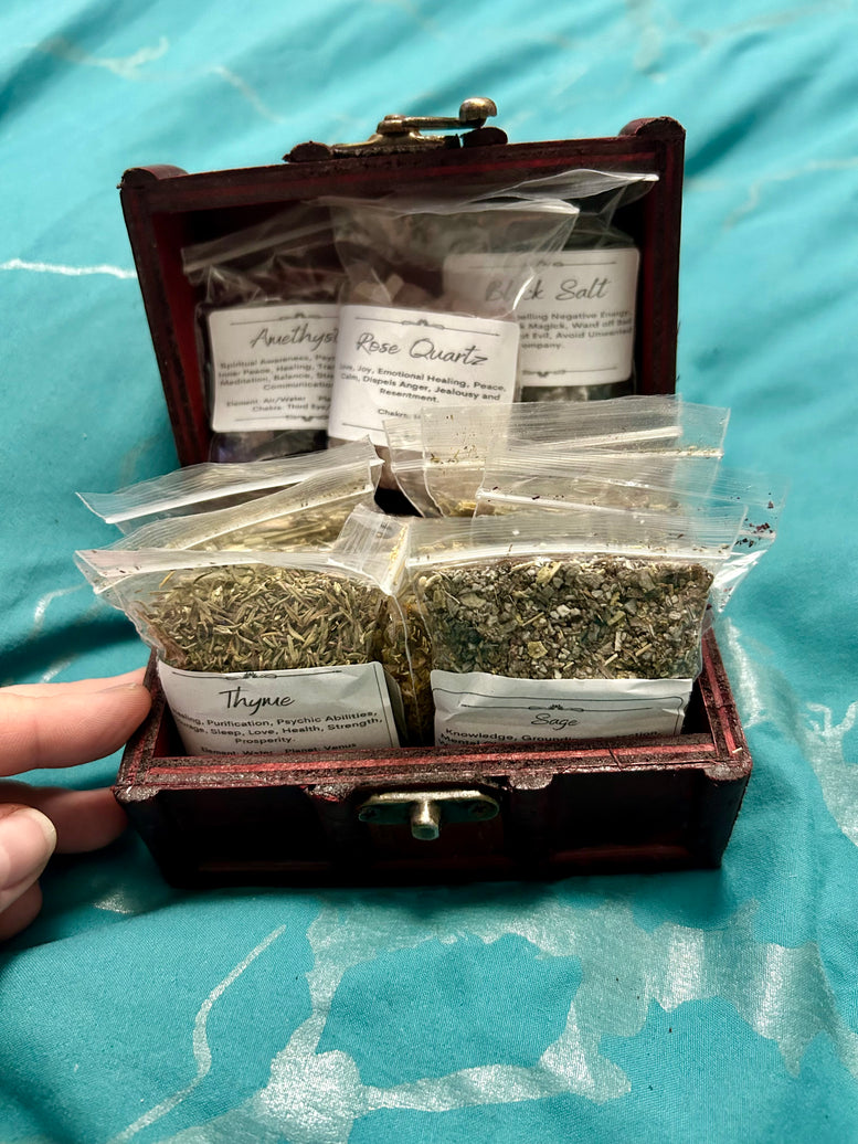 Witch Chest of Herbs and Crystals | Witchcraft | Wiccan | Pagan | Supplies | Rituals | Spirituality | Gift | Altar Tools | Spells | Chakra