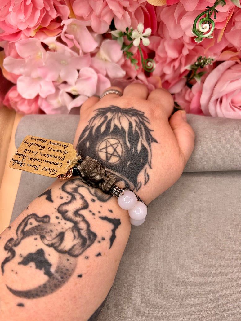Silver Sheen Obsidian Buddha Crystal Charm Bracelet | Jewellery | Opalite | Crystals | Spirituality | Witchcraft | Wiccan | Pagan | Large