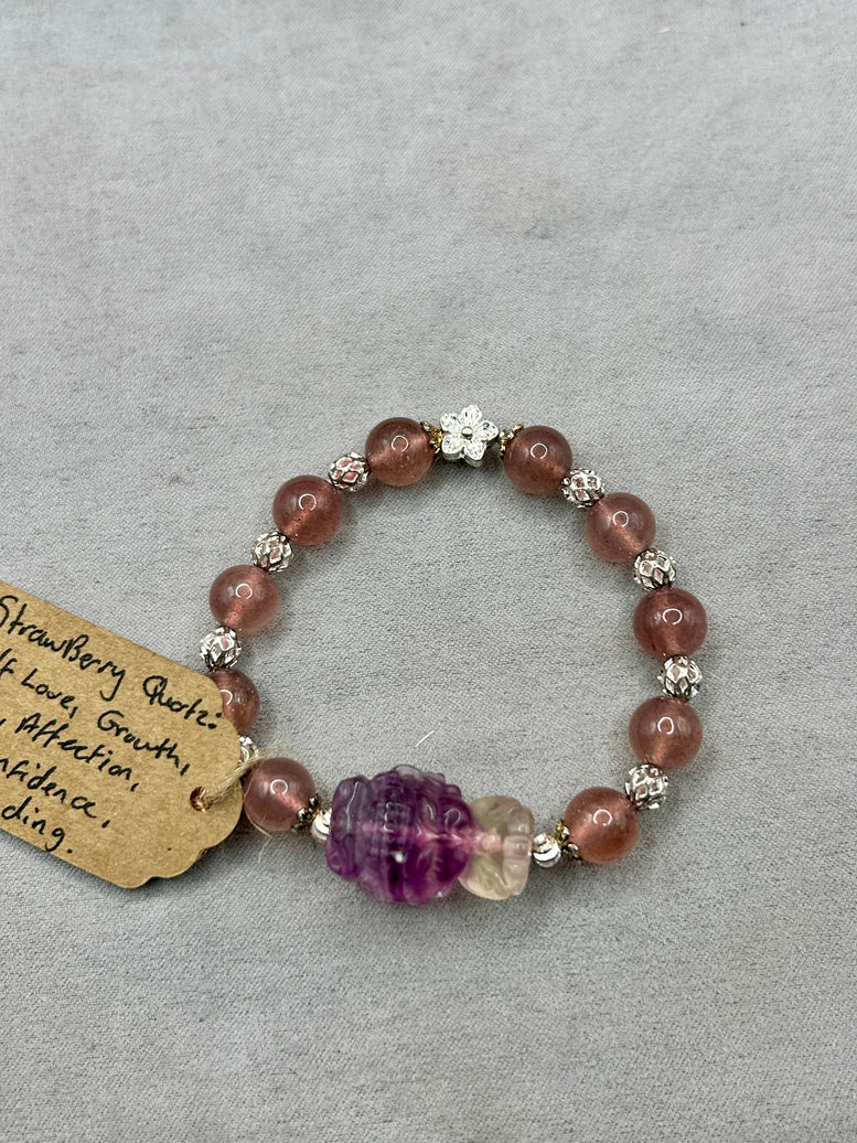Fluorite & Strawberry Quartz Buddha Crystal Charm Bracelet | Jewellery | Crystals | Spirituality | Witchcraft | Wiccan | Pagan | Gift
