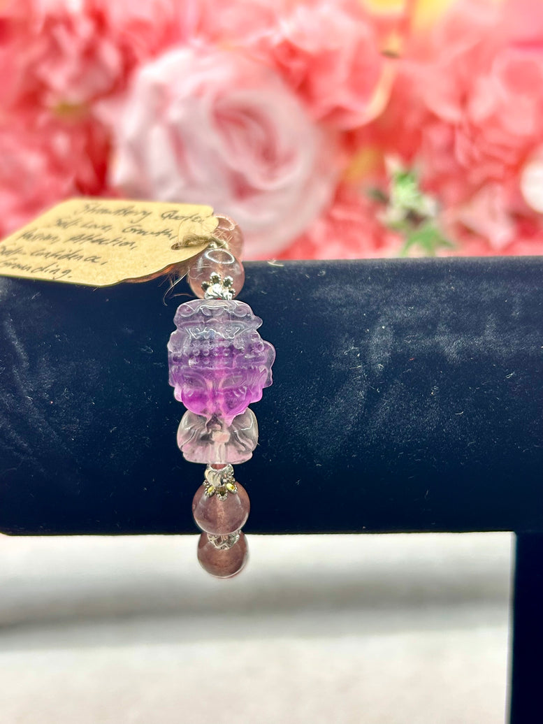 Fluorite & Strawberry Quartz Buddha Crystal Charm Bracelet | Jewellery | Crystals | Spirituality | Witchcraft | Wiccan | Pagan | Gift