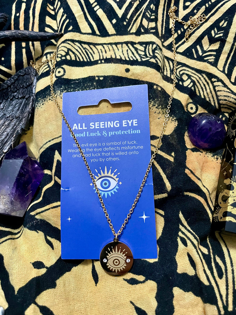 Evil Eye - All Seeing Eye Gold Toned Necklace | | Charms | Witchcraft | Wicca | Pagan | Jewelry | Jewellery | Candles | Gift | Spirituality