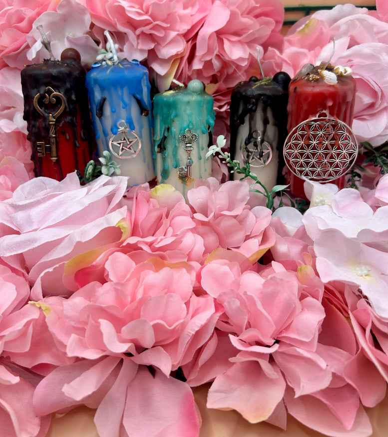 Loaded Pillar Spell Candles | Abundance | Aphrodite | Protection | Evil Eye | Hekate | Witchcraft | Wiccan | Pagan | Crystals | Herbs