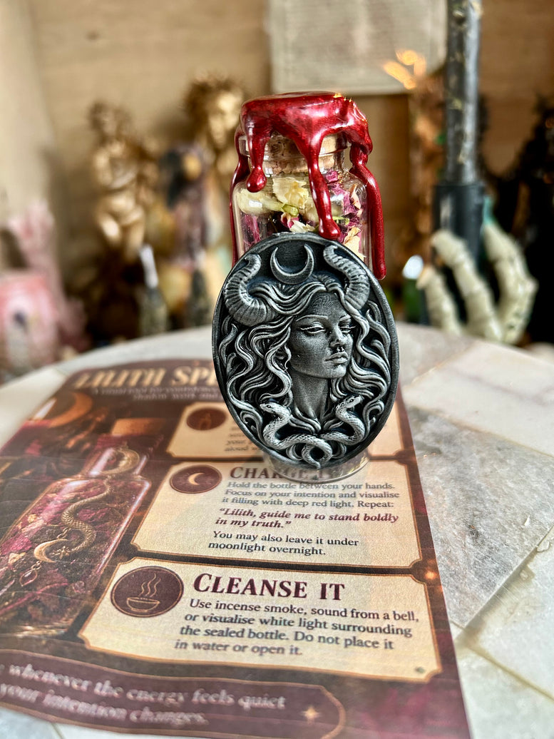 Handmade Lilith Spell Bottle with Charm Herbs & Crystals for Rituals Meditation Shadow Work Empowerment Confidence