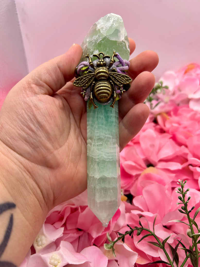 Green fluorite bee wand for crystal healing and witchcraft