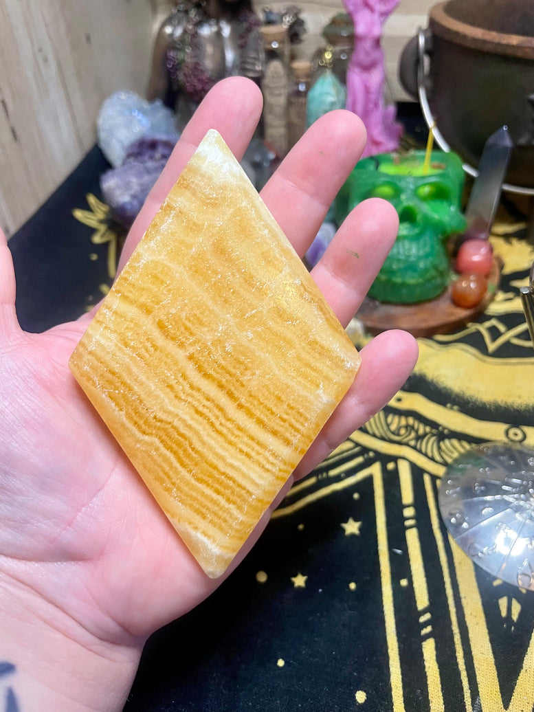 Orange Calcite Diamond on Astrological Stand | Crystals | Healing | Ornament | Witchy | Witchcraft | Reiki | Chakra | Wicca | Pagan | Gift