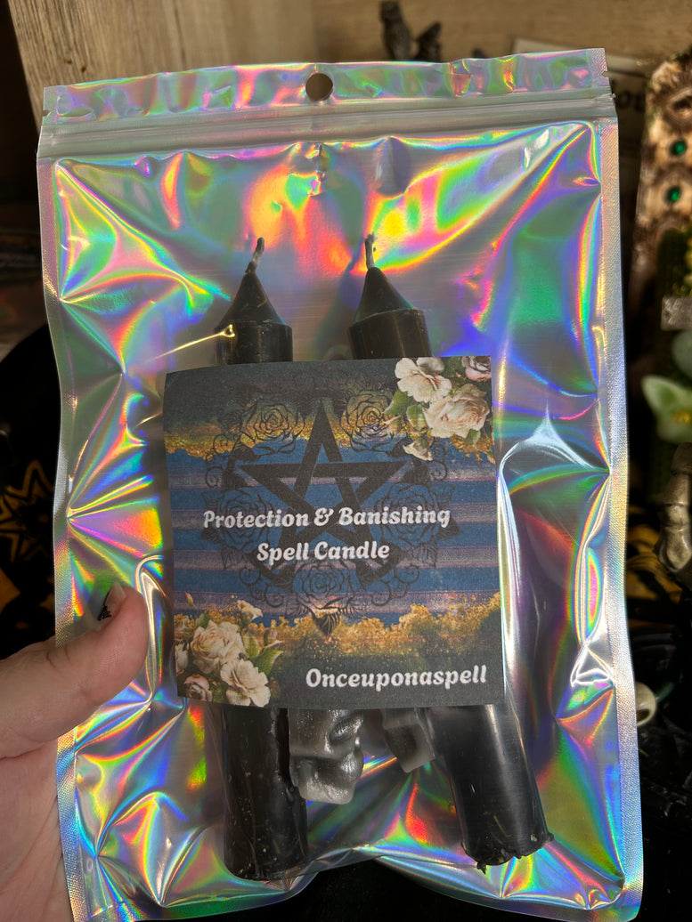 Hand Made Large Protection and Banishing Spell Candles for Spells Witchcraft with Skull Design and Floral Accents Decoration Ornaments