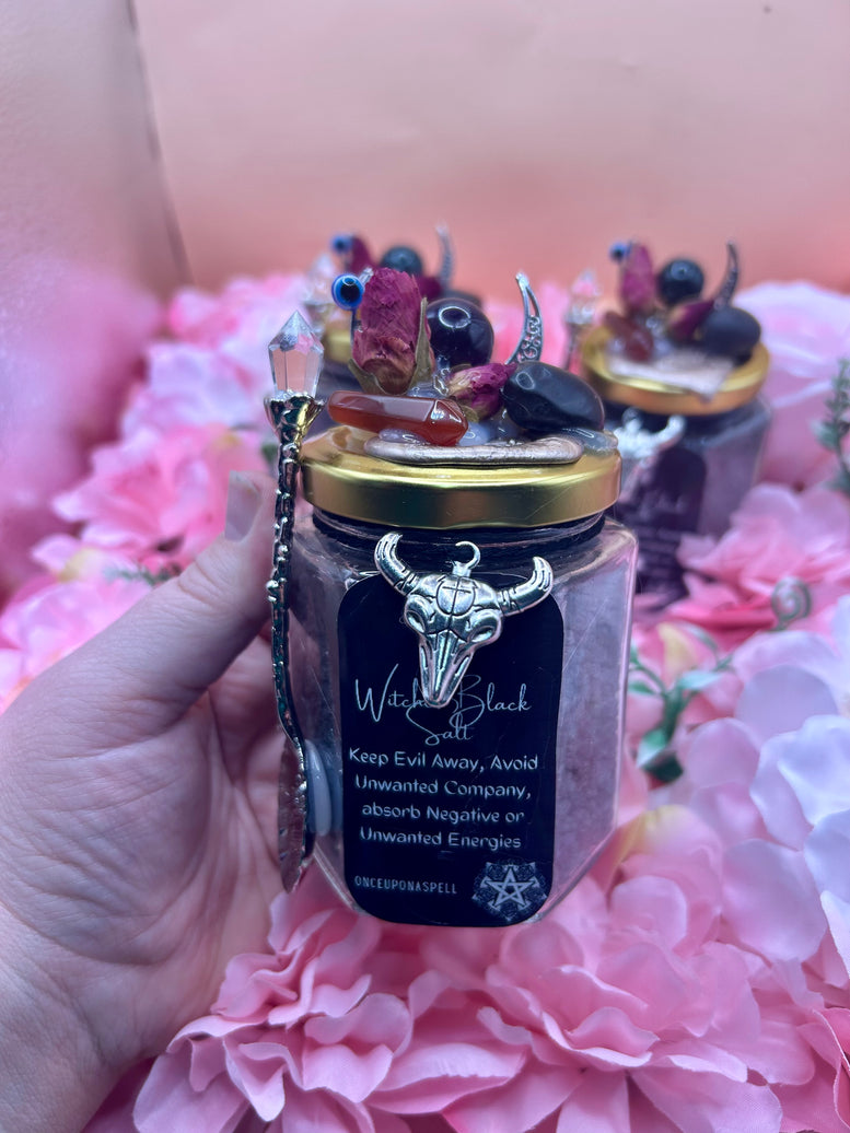 Witches Black Salt & Crystals | Witchcraft | Wiccan | Pagan | Protection | Altar Spoon | Altar | Banish | Gift