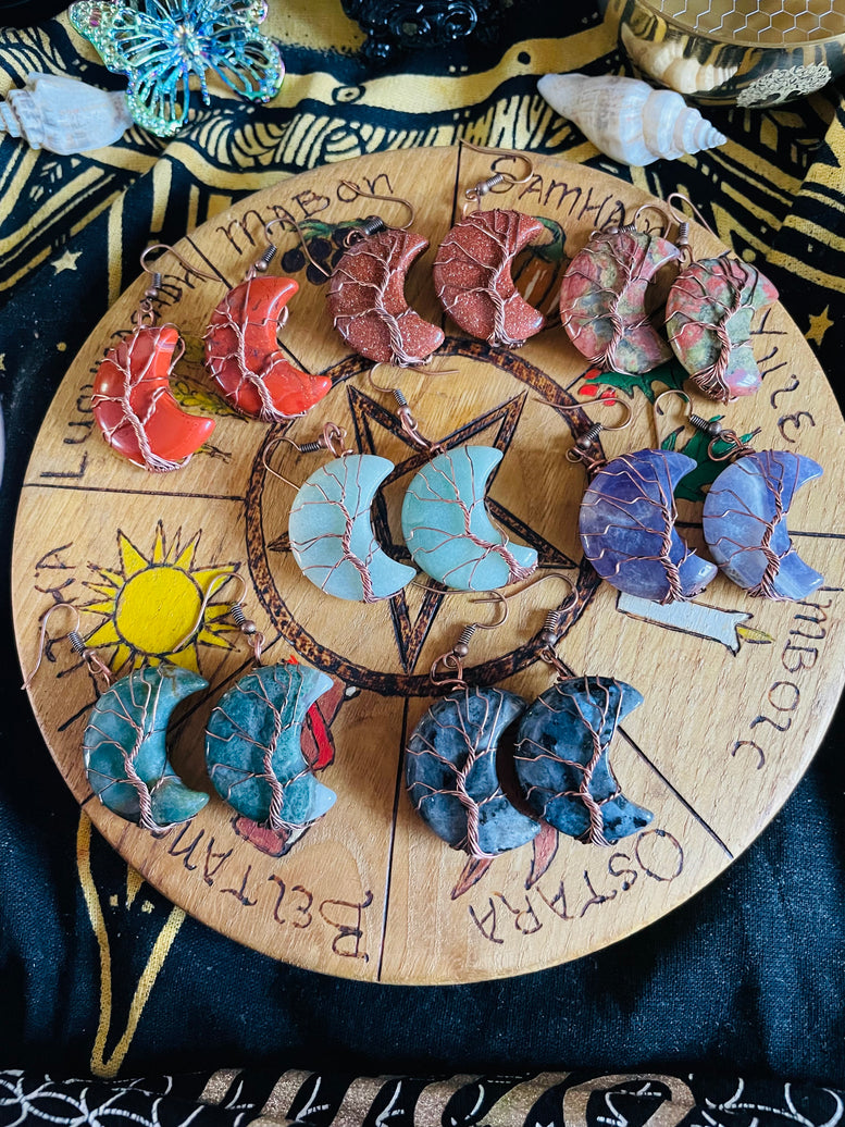 Tree of Life Wire Wrapped Moon Crystal Earrings | Jewellery | Jewelry | Witchy | Crystals | Crystal Healing | Reiki | Chakra | Boho | Gift